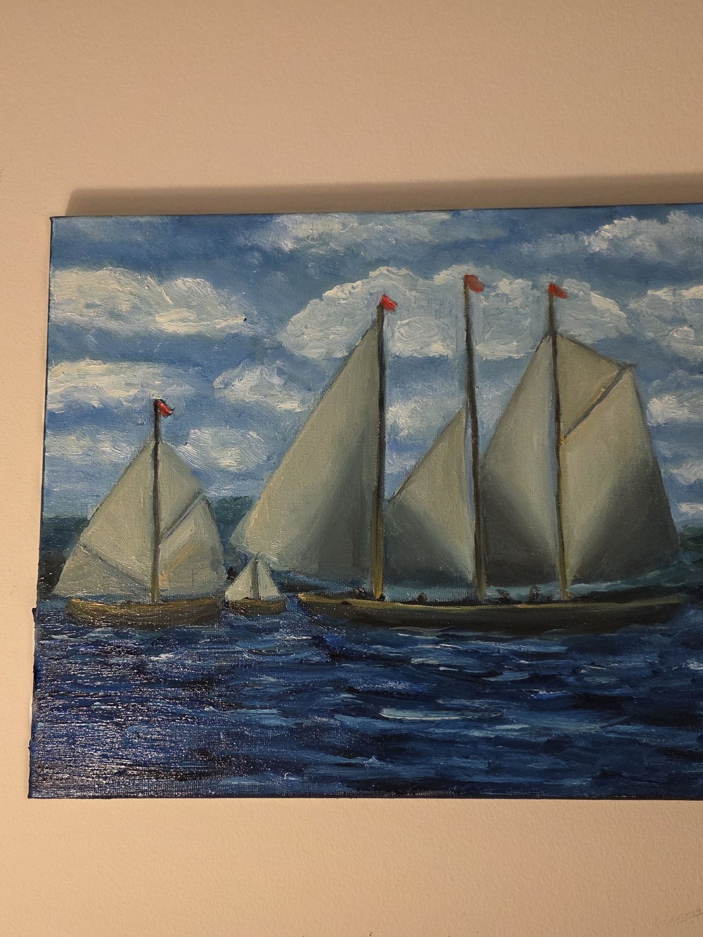 Hand-Painted Sailboat Canvas Art - Blue Size 11x14